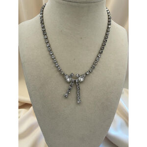 Vintage Mid Century Glass Rhinestone Y-Drop Necklace 14"